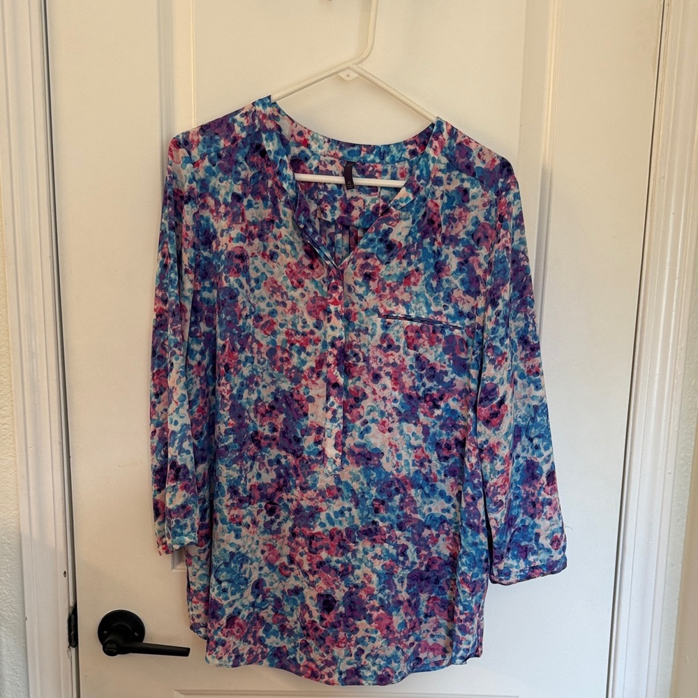 NYDJ Blue and Pink Floral Blouse